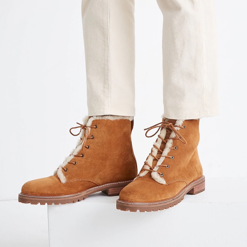 Madewell Clair Lace-Up Boot in Shearling-Lined Suede